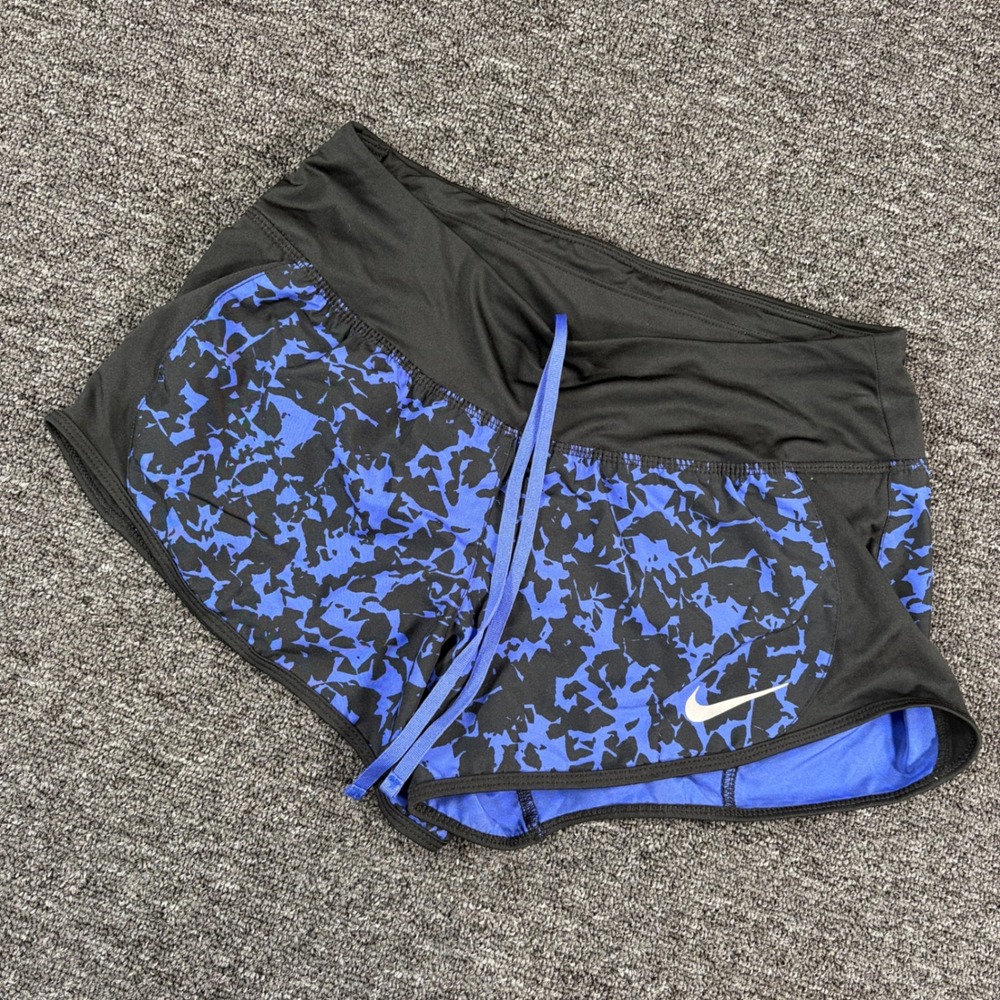 Nike Running Shorts Womens Small Blue Black Dri-FIT Cheetah All Over Print